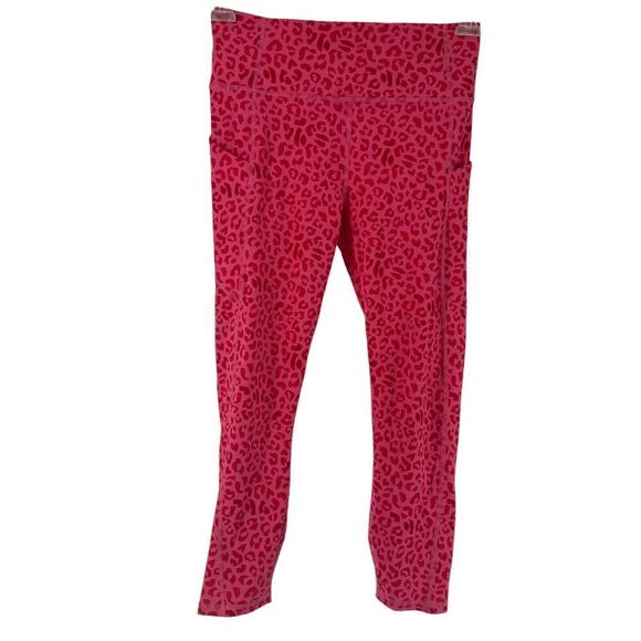 Fabletics PureLuxe Leggings Size M Pink Animal Print Phone Pocket Active Wear - Picture 1 of 9